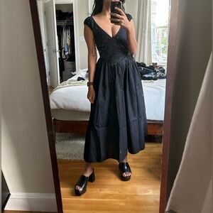 Abercrombie and Fitch Cap Sleeve Corset Midi Dress - Black